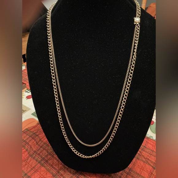 Gold tone Double Chain Necklace - Picture 1 of 3